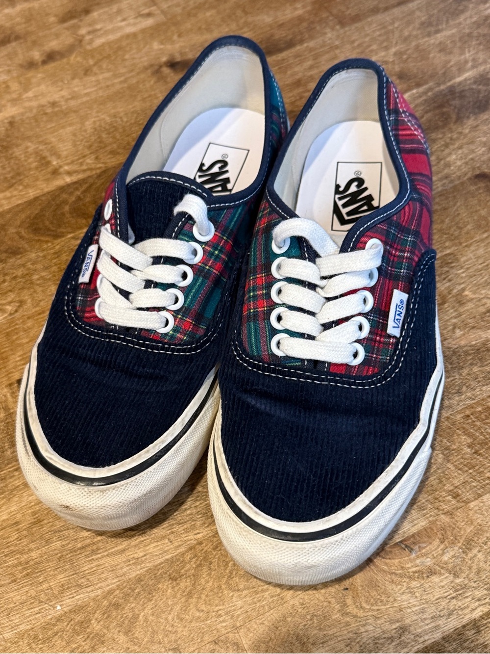 Vans Navy Corduroy & Red Green Plaid Sneakers women size 8